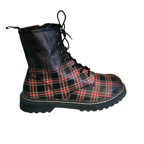 Wild Pair Plaid Lace Up Combat Boots - Picture 2 of 8